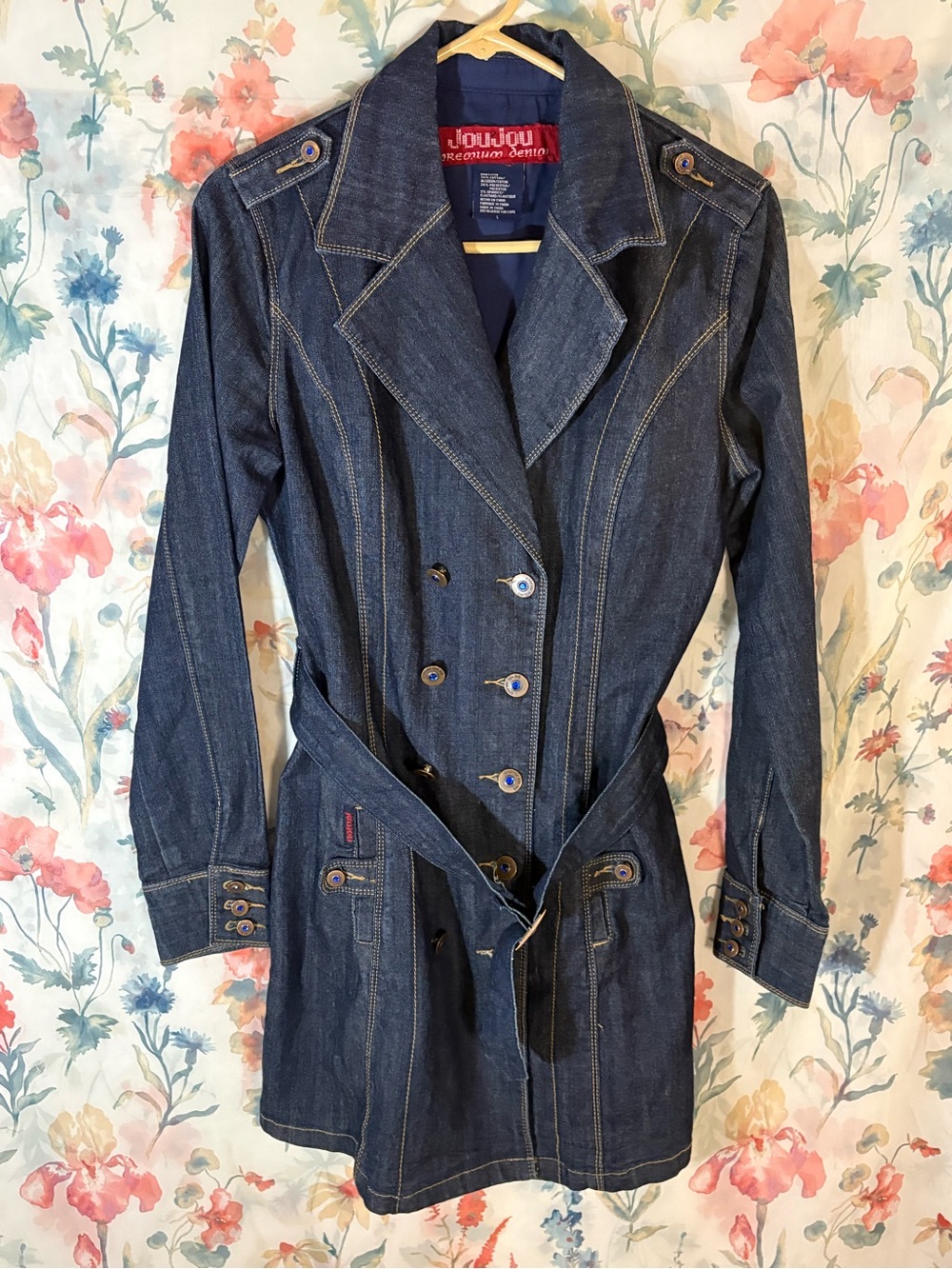 Jou Jou Dark Blue Denim Trench Coat with Belt